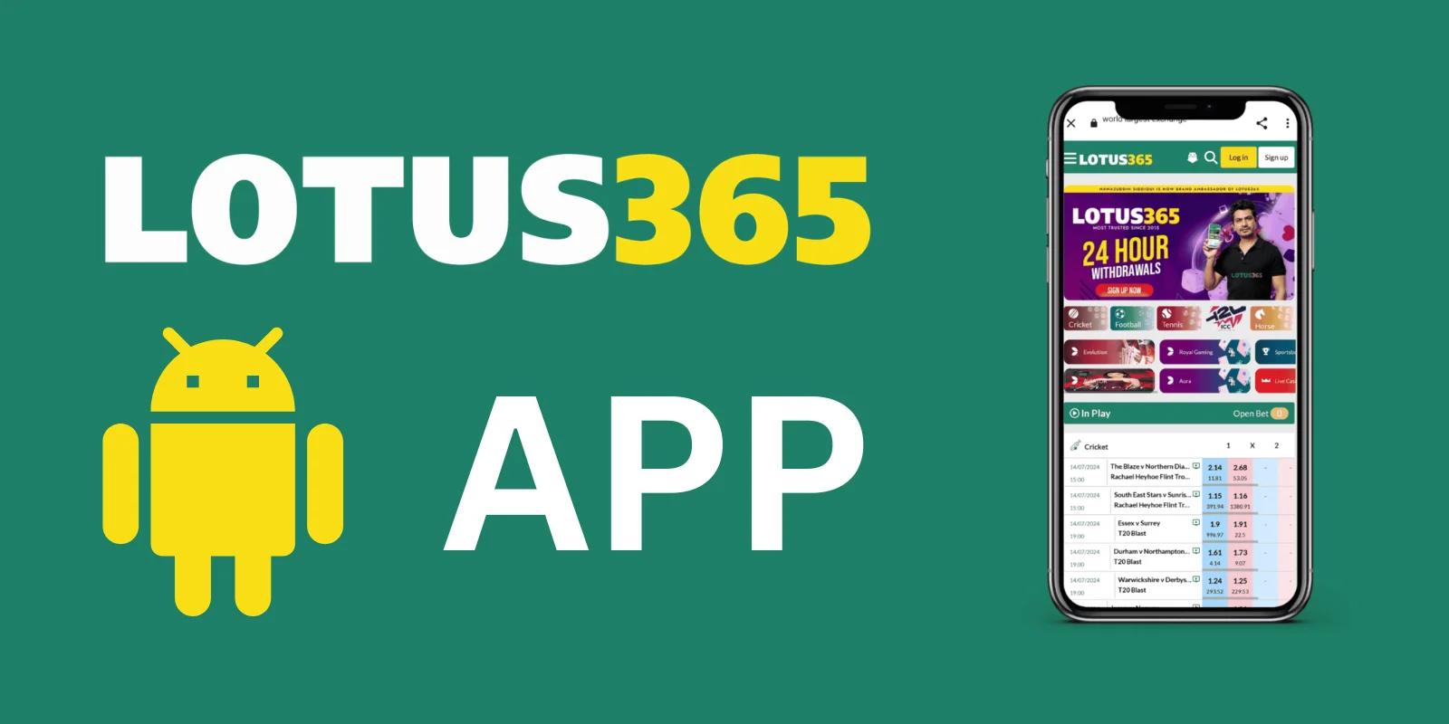 Lotus365 mobile app for Android with cricket betting and casino